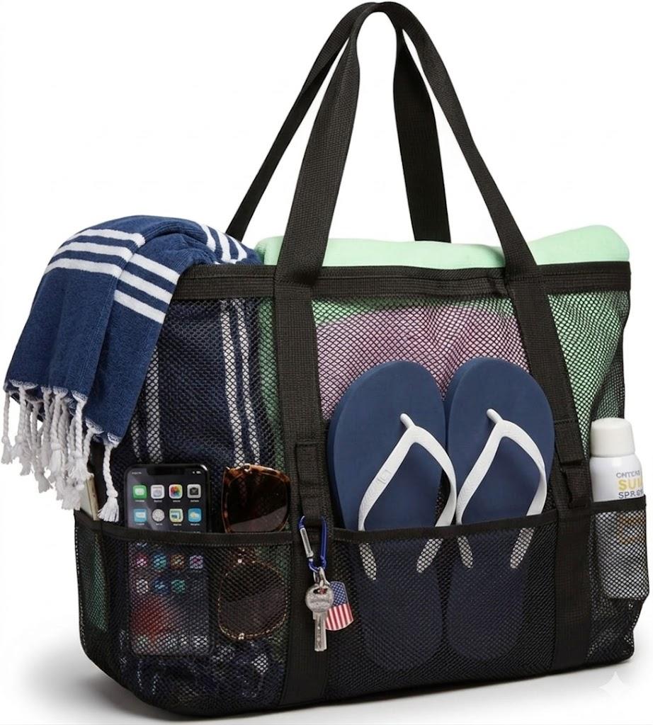Oversized Mesh Beach Bag With 9 Pockets Quick Dry Sand Free Toy Organizer Tote Pool Cruise Travel Must Haves