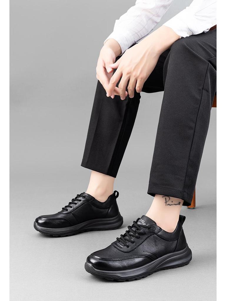Fu De Le 2025 Men's Genuine Leather Non-Slip Dad Shoes - Soft Sole, Comfortable Cowhide Leather