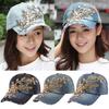 Flower Embossed Rhinestone Denim Baseball Cap Summer Fashion Women Jeans Hat