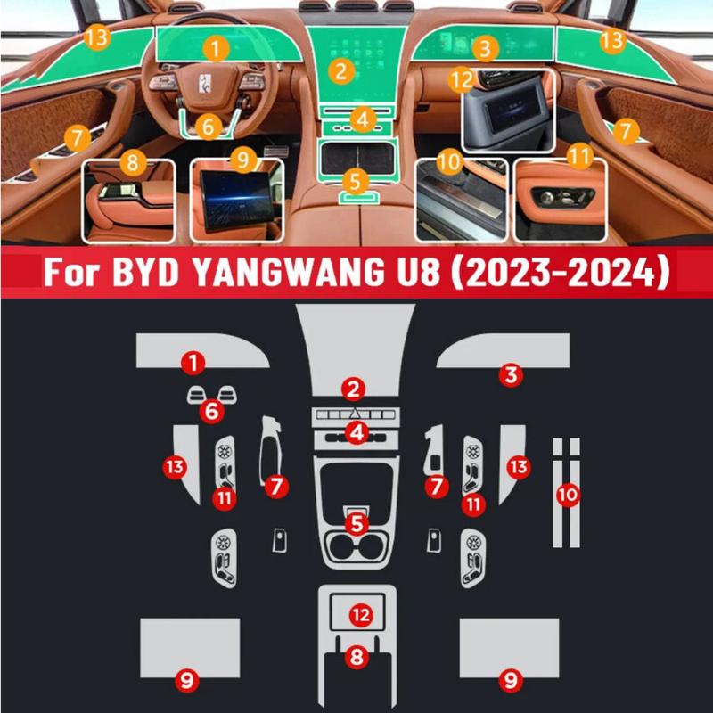 For BYD YANGWANG U8  2024 Car Interior Center Console Transparent TPU Protective Film Anti-scratch Repair Film Accessories