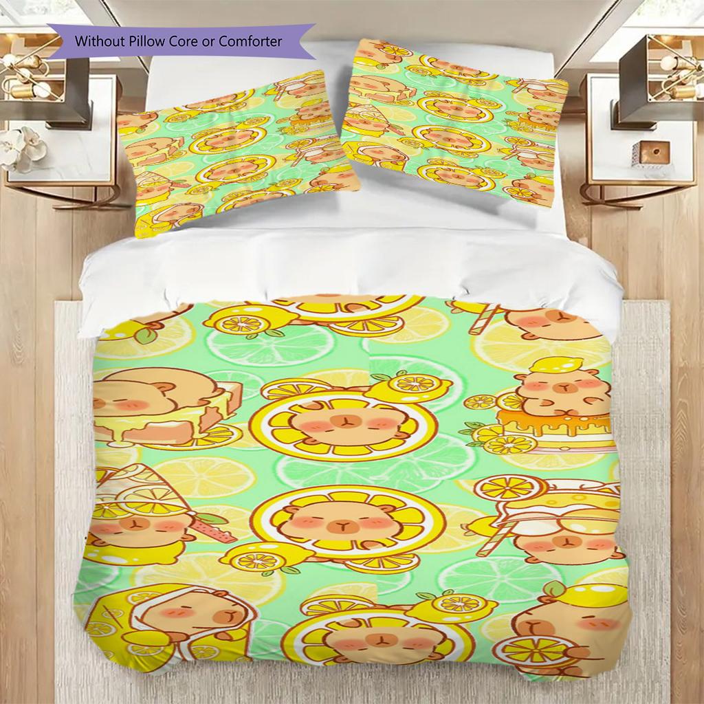Whimsical Lemon Charms Three-piece set (1 * duvet cover + 2 * pillowcase, without core) 2D Flat Bedding set Duvet cover and pillowcase