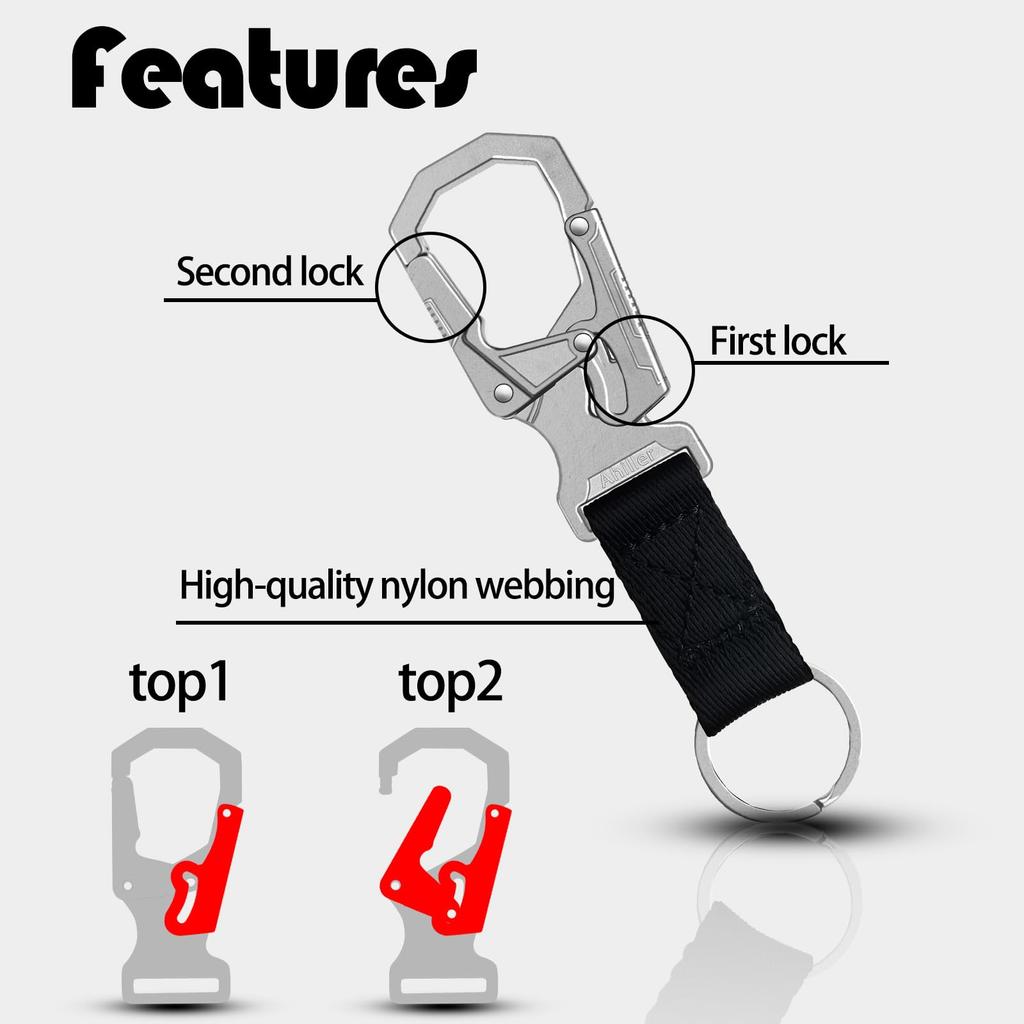 Ahiller Carabiner Double Lock Design 11cm Zinc Alloy Key Chain