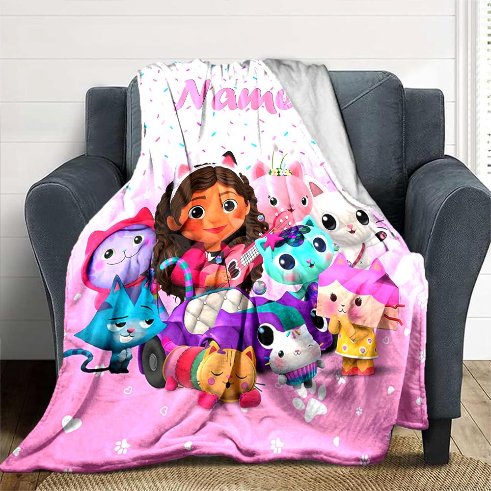 Coperta Personalizzata con Nome Personalità Gabby's Dollhouse Morbida e Calda per Divano, Ufficio, Letto, Viaggio, Pausa Pranzo, Regalo Adatto a Tutte le Stagioni