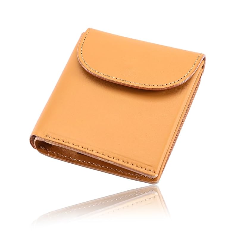 

[aries trade] wallet men s bifold genuine leather leather mini bifold compact wallet camel