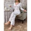 European American Style Sexy Casual Long Sleeve Long Pants Two Piece Pajama Set For Women