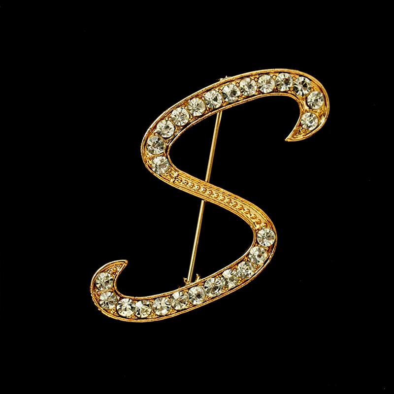[HS]1Pc Fashion Rhinestone 26 English Letters Pin Golden Color Brooch Women Personality Clothing Accessory Trendy Gift