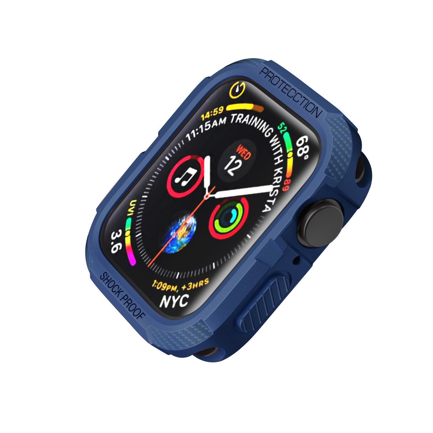 

Совместимый силиконовый защитный чехол для Apple Watch Series 1-6, 7 и SE — защита от падений, однотонный дизайн. 44mm синий