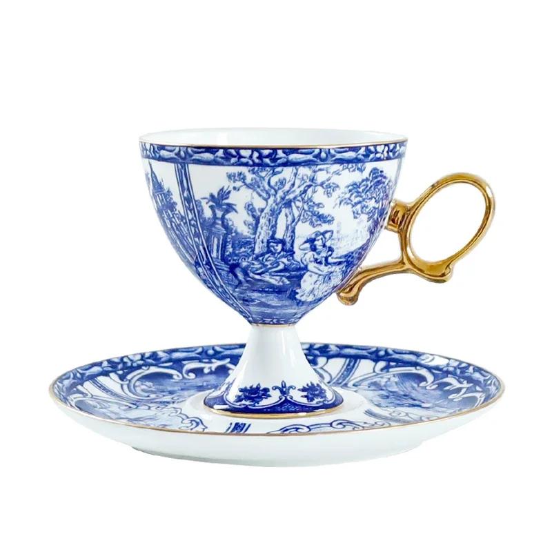 Blue Downton Abbey Food Plates, French Retro Tea Cup Set, Bowls, Dinner Plates, Fruit Tray, Fish Dish, Tableware, Dinnerware