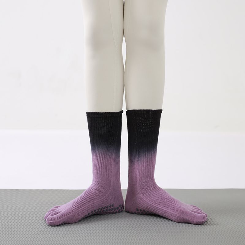

Boneless Knee Socks Non-Slip Yoga Socks Female Pure Color Cotton Five Toe Sockst Sports Fitness Pilates Toe Socks Gradient Toe Deep purple
