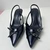 Luxuriöse Damen-Sommersandalen Elegante Schwarze Spitz zulaufende High Heels Büro-Damenschuhe Kreuzschnallenriemen Modisches Schuhwerk