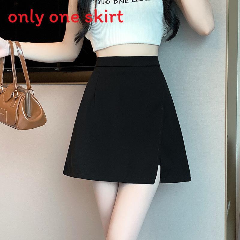 Womens Black Irregular Half Skirt With Slit In Polyester For Street Style Spring Summer