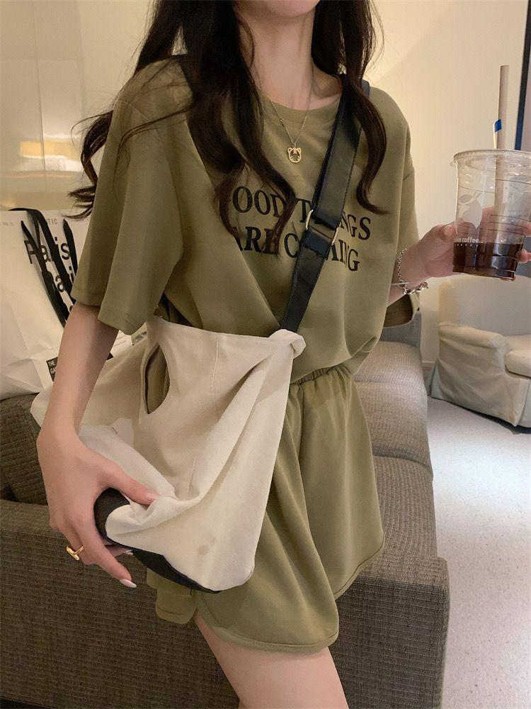 Women's Summer 2024 Korean & Hong Kong Style Fashion: Short Sleeve Top and Wide-Leg Shorts Two-Piece Set