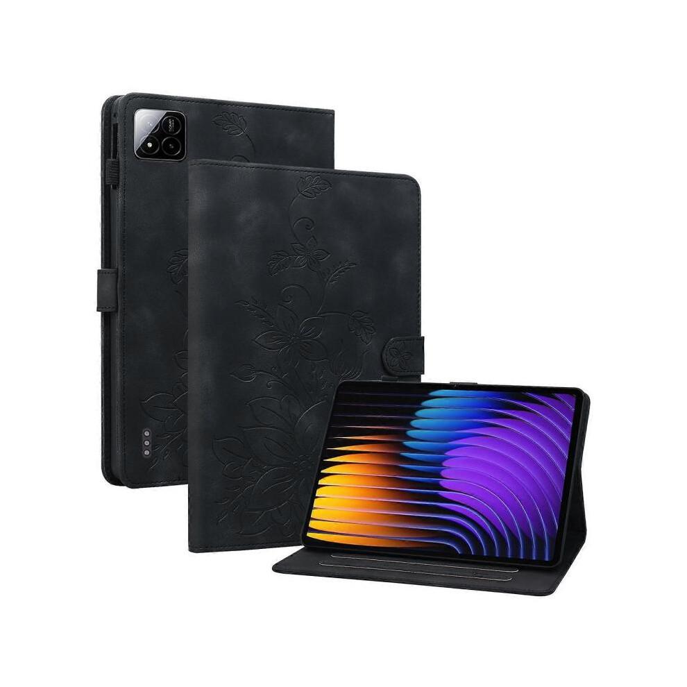 (For Xiaomi Pad 7 / Pad 7 Pro, Black) Lily Embossed Leather Tablet Case
