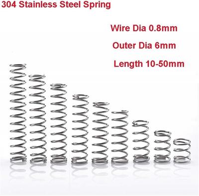 10 STÜCKE 0,8mm druckfeder 304 edelstahl druck kleine feder alle größen 10-50MM länge