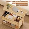 Lift-Top Extendable Coffee Table, Hidden Compartment, Open Shelf, 100 x 45 x 50.5 cm, Natural Wood