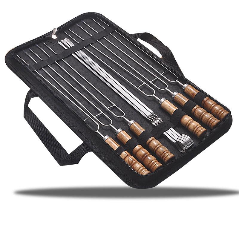 4 PCS BBQ Skewers 6 PCS BBQ Forks with Storage Bag 201 Stainless Steel BBQ Fork Sticks Outdoor BBQ Meat Forks Food Tools