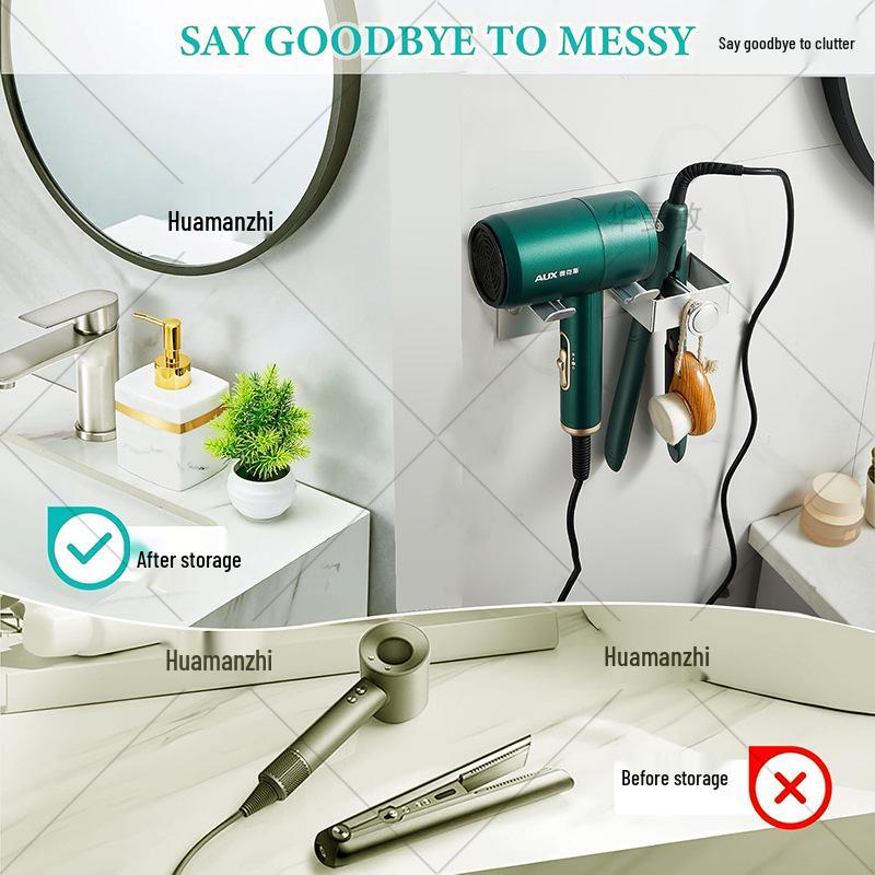 Wandmontiertes, bohrfreies Aufbewahrungsregal für Haartrockner und Stylingwerkzeuge