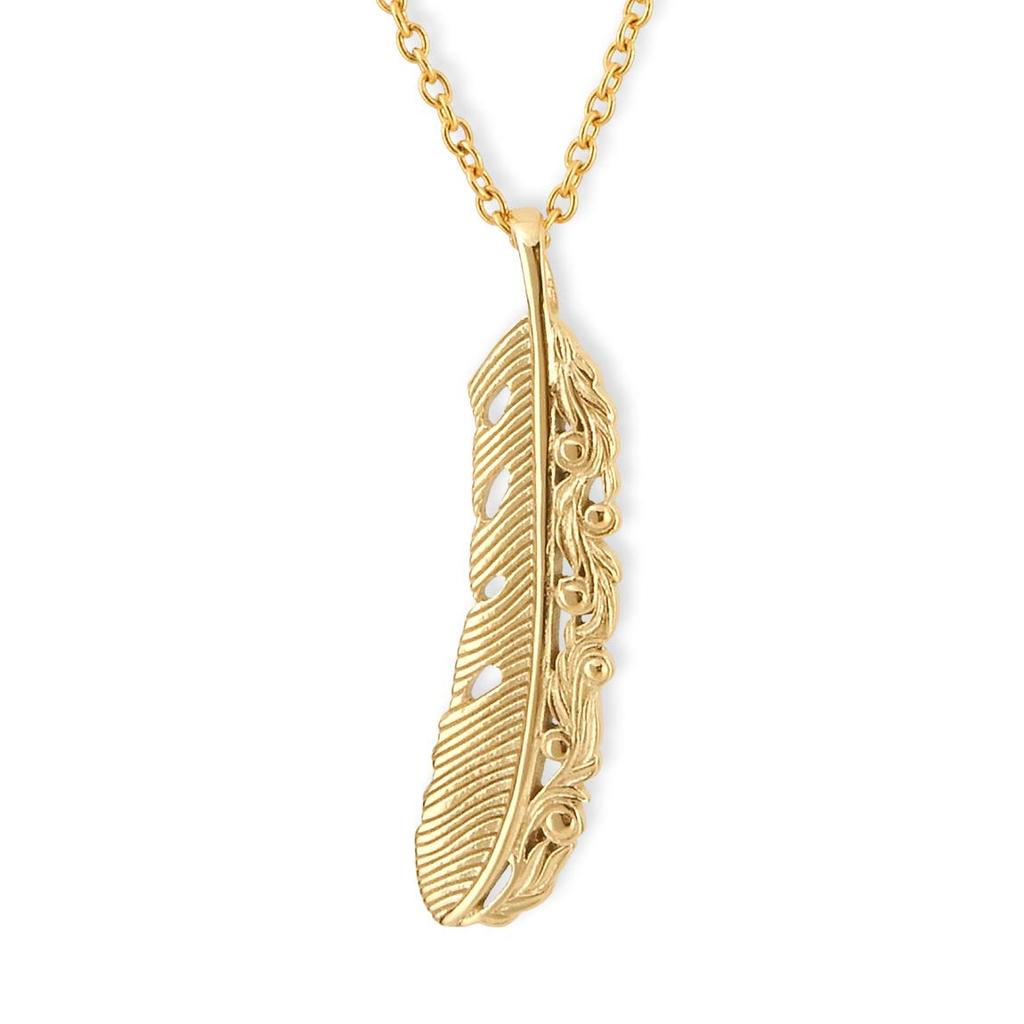 Hawaiian Jewelry Stainless Steel Stainless Yellow Openwork with 45cm Curb Necklace, (surgical Steel), Gold, Feather/wing Design, Scroll, Chain.