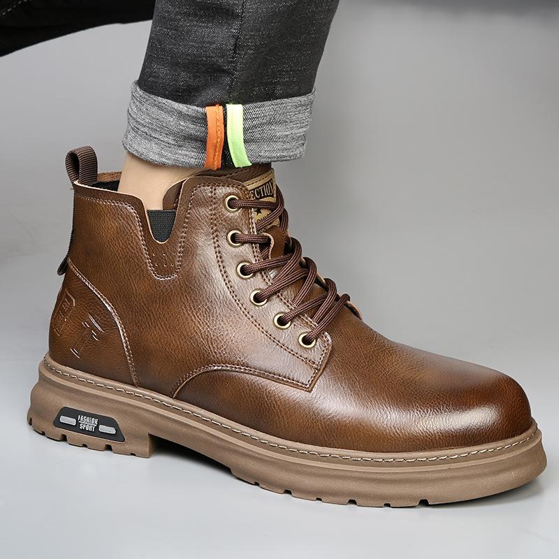Pánské boty zima nové britský styl retro kožené boty pánské vysoké kožené teplé a sametové ležérní pracovní boty Martinovy boty