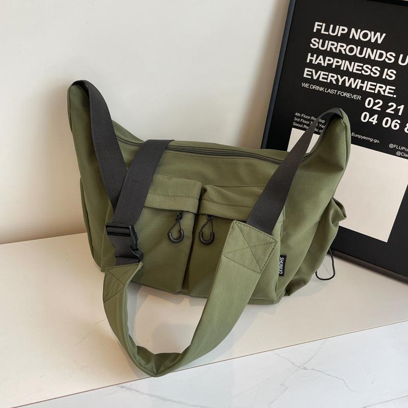 Tooling Wind Messenger Bag Female Tide Brand Japanese Ins Solid Color Simple Large Capacity Student Leisure Shoulder Mailman Bag Female