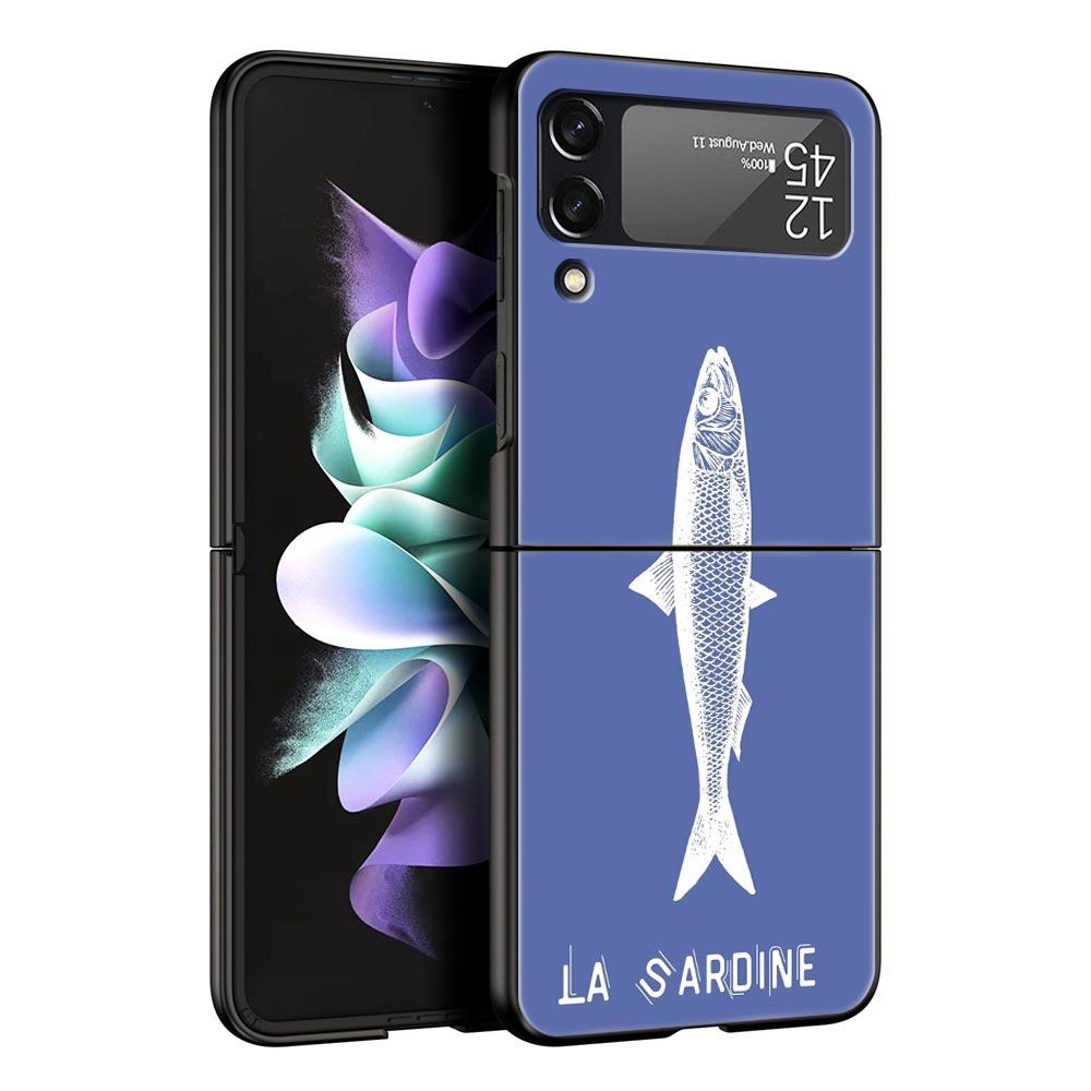 Case for Samsung Galaxy Z Flip 3 4 5 6 7 Folding Black Shell For Samsung Z Flip4 Flip5 PC Hard Cover Sardines aquatic product