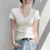NOMe Ribbed Deep V-Neck Slim Fit Short Sleeve T-Shirt