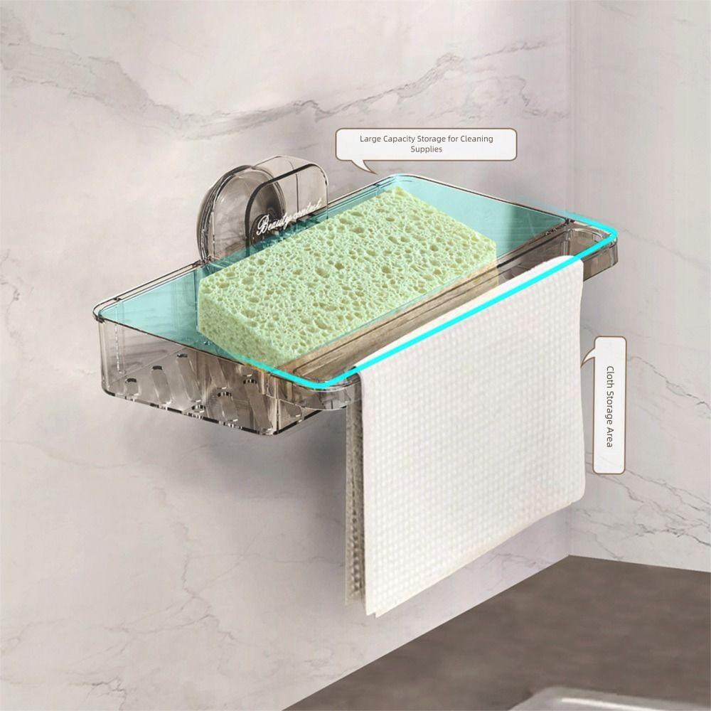No-Drill Suction Cup Shower Shelf Transparent Dishcloth Drainage Rack Sink Drain Rack  Kitchen
