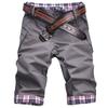 Summer Beach Casual Men Plaid Patchwork Turn Up Cuff Shorts Fifth Pants Trousers