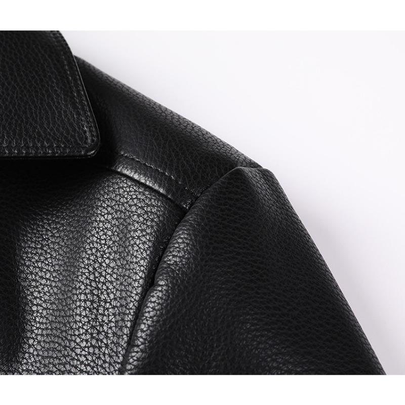 Mid-length Velvet Leather Jacket for Men In Autumn and Winter Classic Fashion Single-breasted Suit Collar Men's Leather Jacket