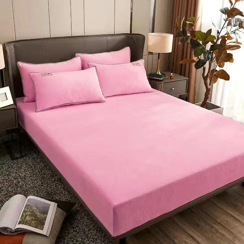 

AISIRUI Warm Winter Plush Fitted Sheet Elastic Mattress Cover Fluffy Coral Fleece Bed Linen Luxury Double Bed Velvet Protector 90x200x25cm рожевий