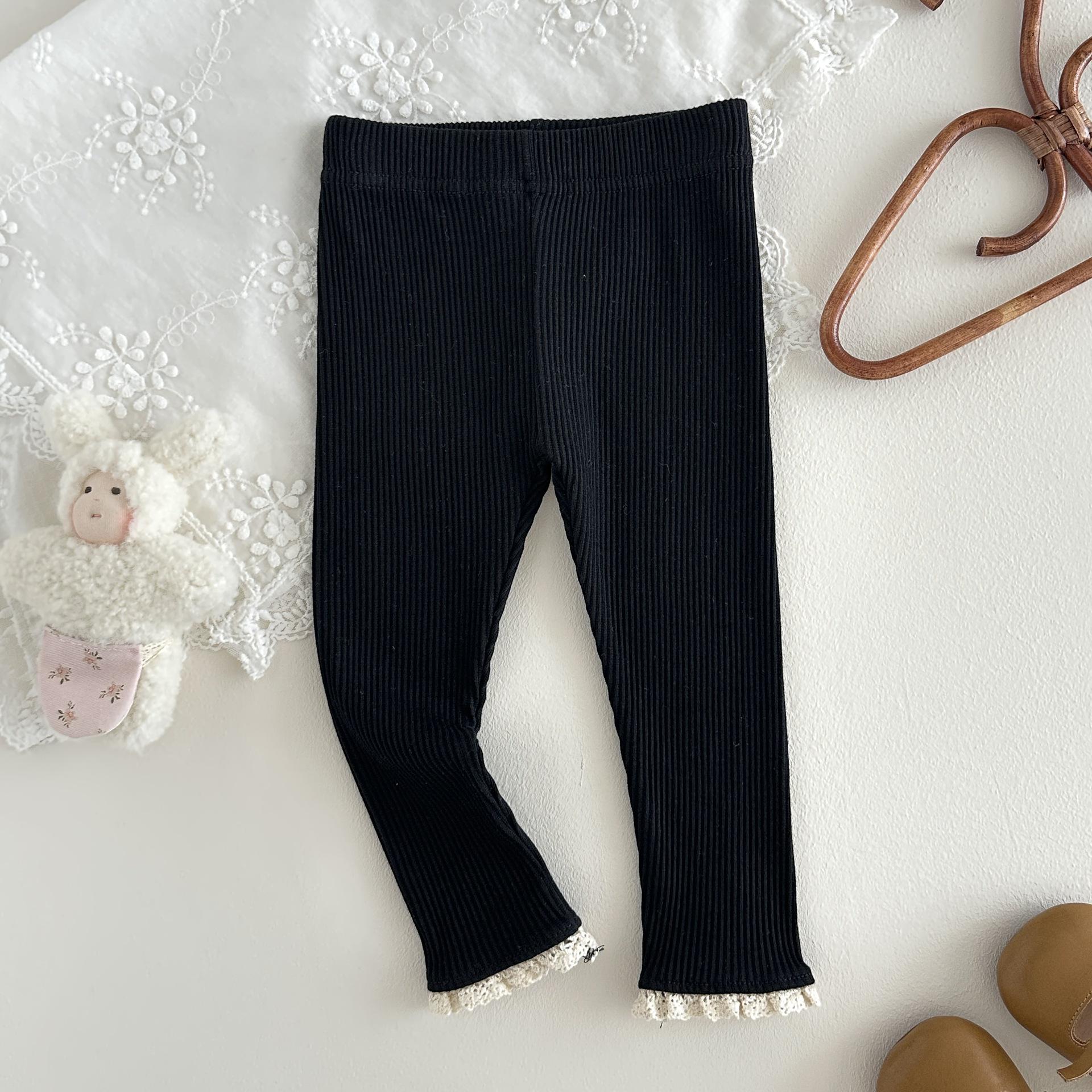 

INS Леггинсы в рубчик с кружевом по краю для мальчиков и девочек - Весенне-осенний стиль 90cm