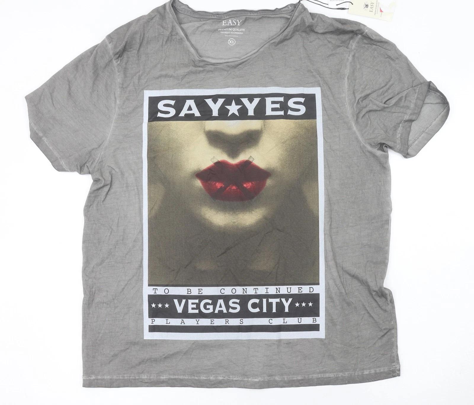 Easy Men’s Grey XL Graphic Print Crew Neck Cotton T-Shirt L
