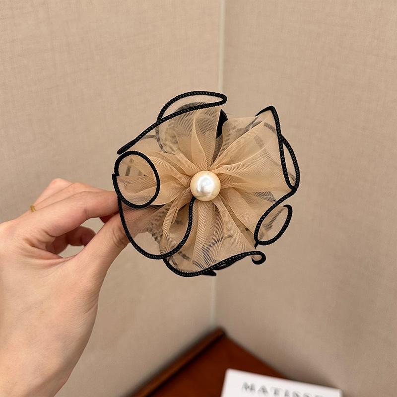 Velká síťovaná květina perlová vlasová spona pro ženy dívky temperament elegantní žraločí klip pokročilý smysl vlasové doplňky dárky