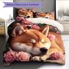 Shiba Inu and Rose Pattern Bedding Home Decoration Birthday Gift (1 * duvet cover + 2 * pillowcase, without core)