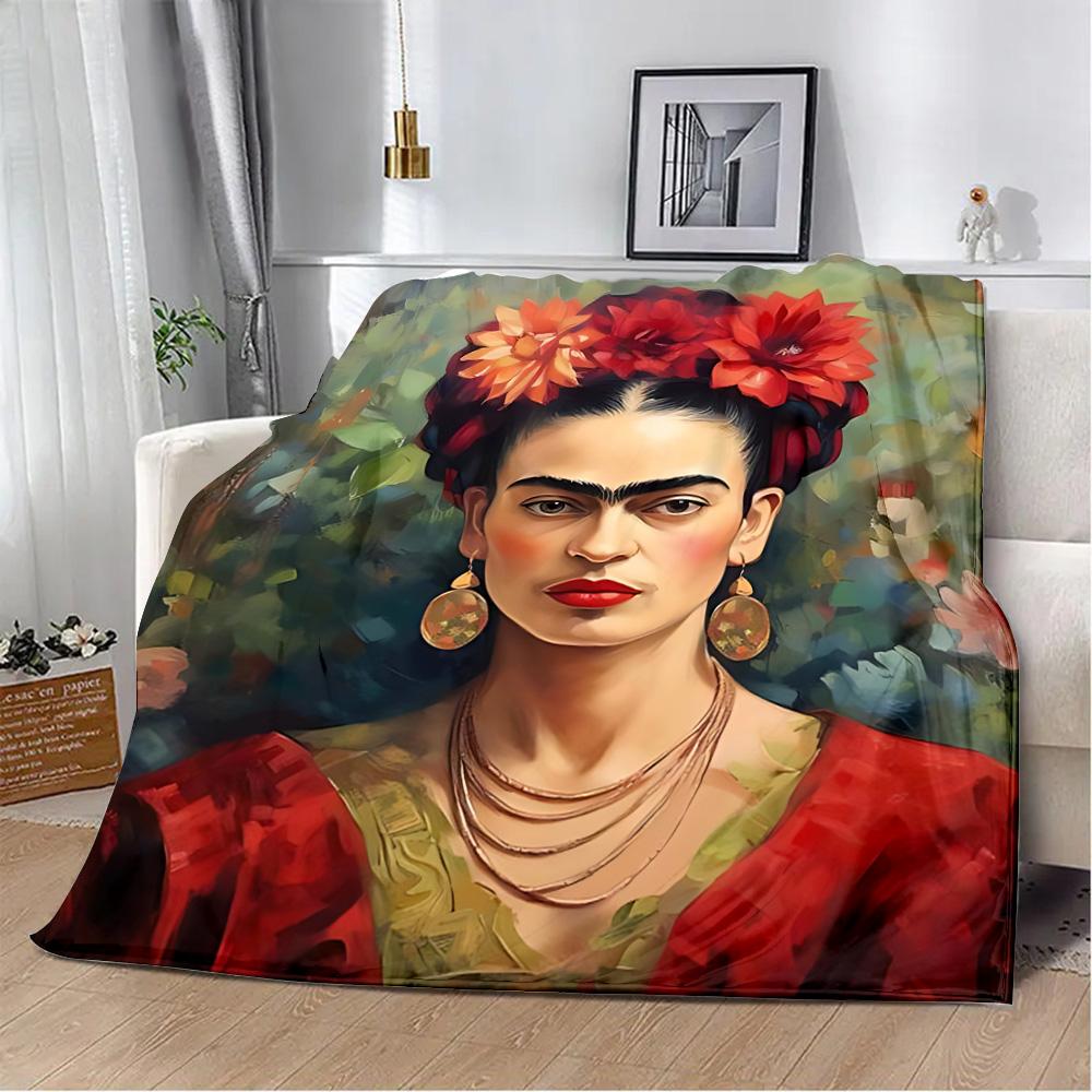Cartoon F-Frida Printed Blanket Picnic Blankets Warm Blanket Soft and Comfortable Blanket Home Travel Birthday Gift