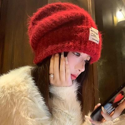 Herbst- und Wintermützen Damen großer Kopfumfang Strickmützen modische vielseitige Wollmützen Fleece-Ohrenschützer warme Kälteschutzmützen
