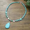 Multiple Styles Available Necklace for Women Natural Turquoise Beaded Jewelry Niche Sense Double Teardrop Pendant Turquoise Beautiful Elegant Necklace
