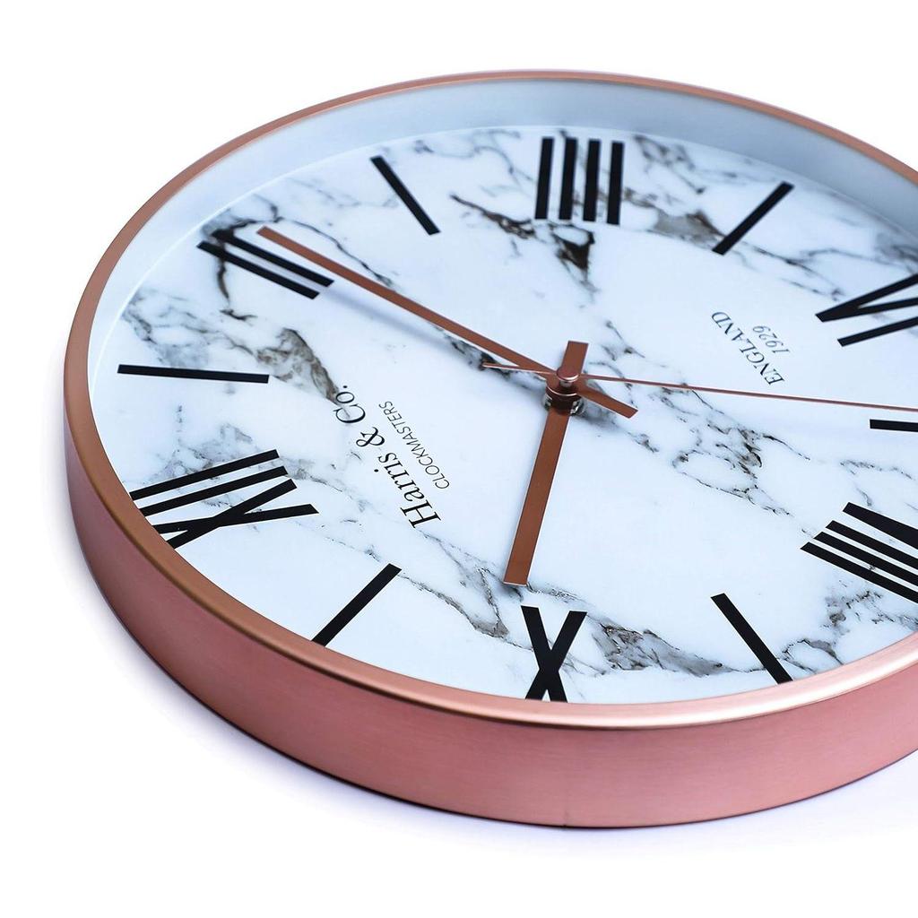Luxury Wall Clock, Marble Design - 12 Inch (Rosegold Metal Frame & Hands)(Silent Sweep Noiseless Technology) (White)-Analog