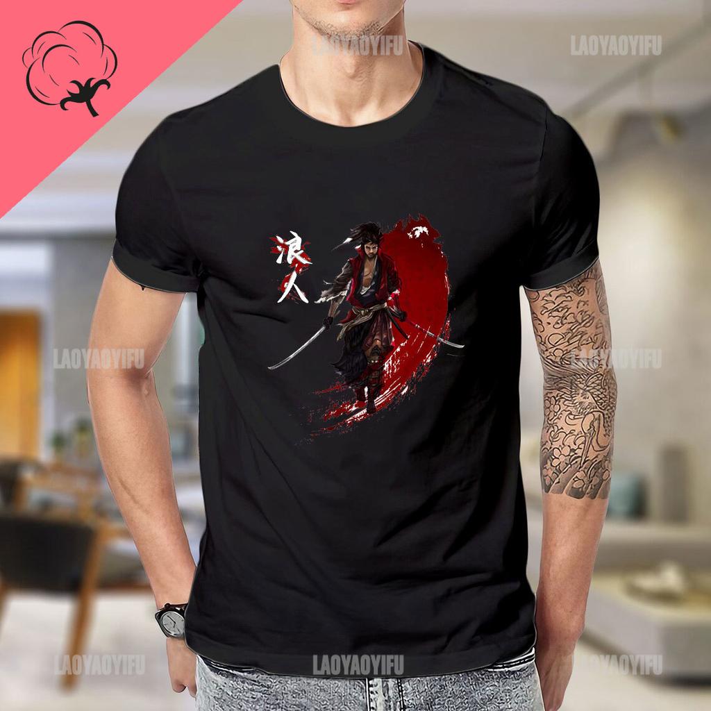 Ronin Script Japan Anime Vagabond TShirt Sasaki Kojiro and Miyamoto Musashi Manga Short Sleeve TShirt Men Loose Cotton Tee Tops