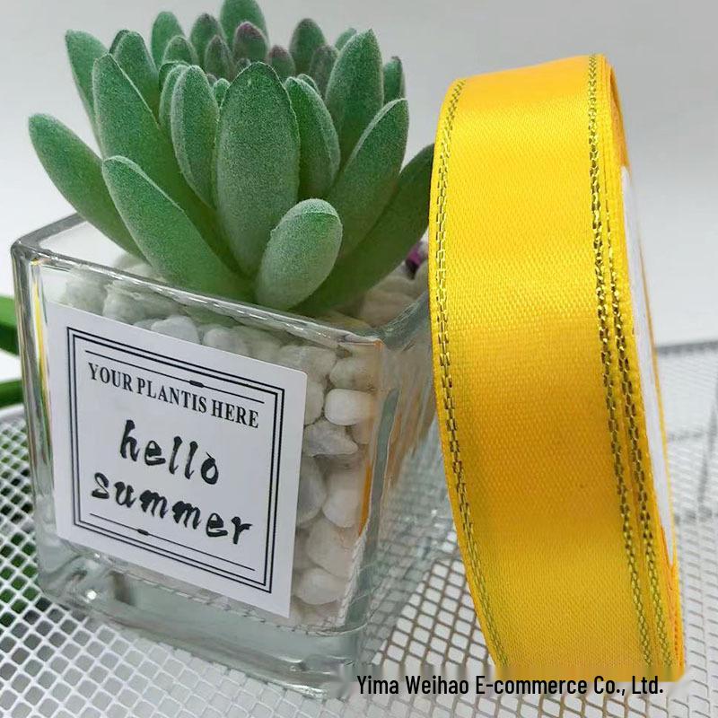 2.5cm Satin Ribbon with Double Gold Edge for Bouquets and Gift Boxes