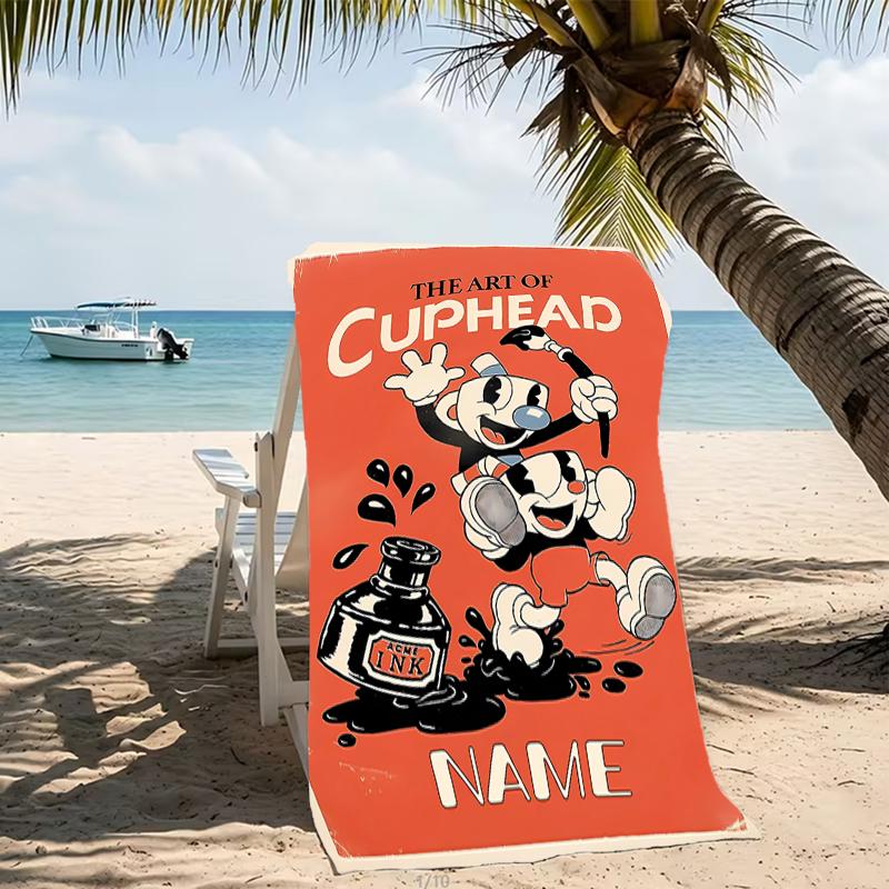 Customizable personalized beach towels Cuphead themed designs.Suitable for the beach, yoga, sports;ideal as beach accessories