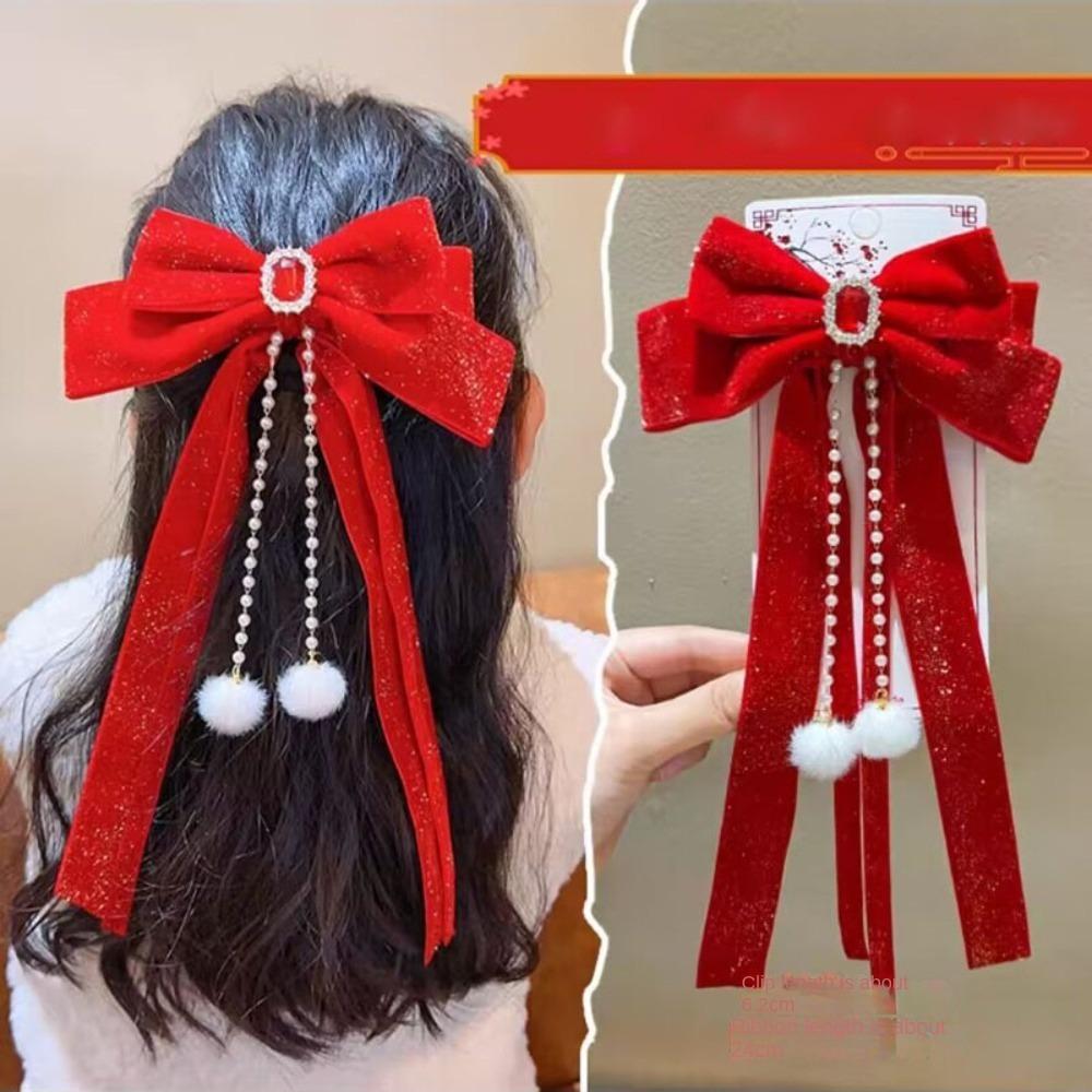 Headwear Red Bow Hairpin Velvet Shiny Velvet Hairpins Hair Accessories  Children's Hair Accessories