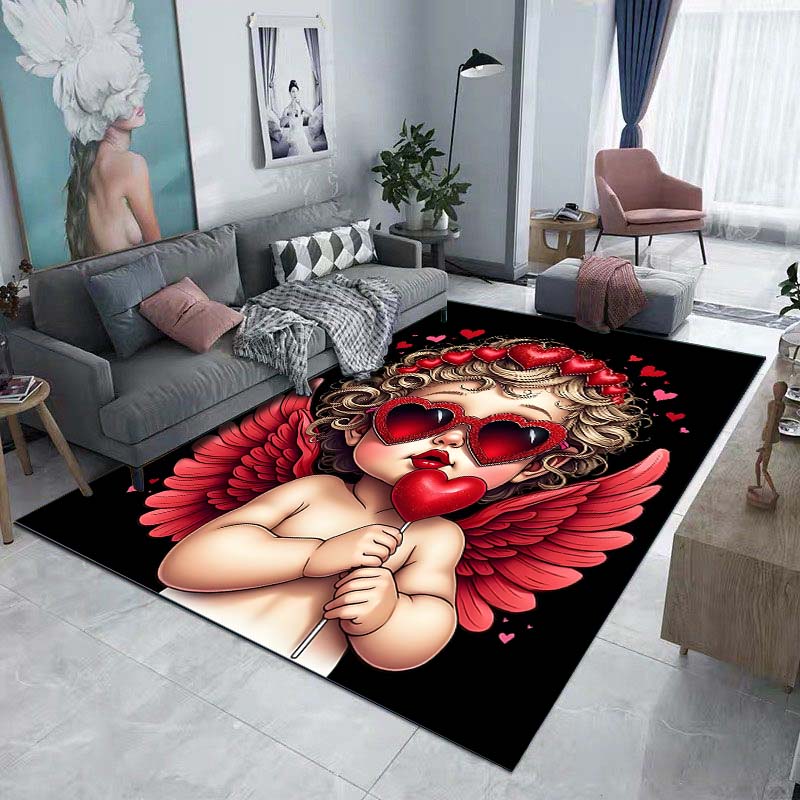 1PC Little angel with red wings Print Carpet Rug for Living Room Bedroom Sofa Doormat Home Decor Non-slip Floor Mat