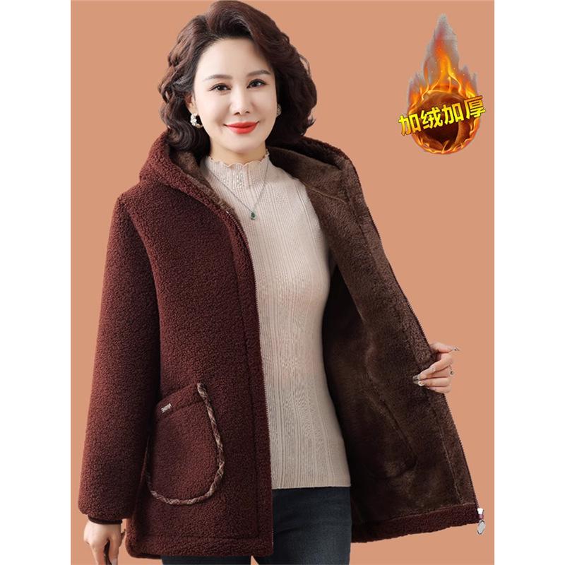 Plus Size Fleece-Lined Winter Coat for Middle-Aged & Elderly Women
