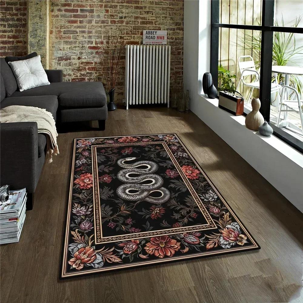 Teppiche mit Schlangen-Tiermuster Teppiche mit Schlangenmuster Klassischer Gothic-Teppich Rutschfester Waschbarer Bodenteppich für Wohnzimmer Schlafzimmer