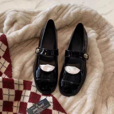 Mary Jane Classic Versatile Round Head Thick Heel Single Shoes Small Leather Shoes Commuter Toast Engagement Bridal Shoes