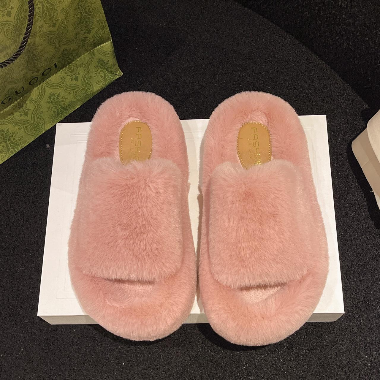

2024 осень и зима новые пушистые тапочки женские большие размеры толстая подошва плюшевые офисные домашние универсальные хлопковые тапочки женские 42