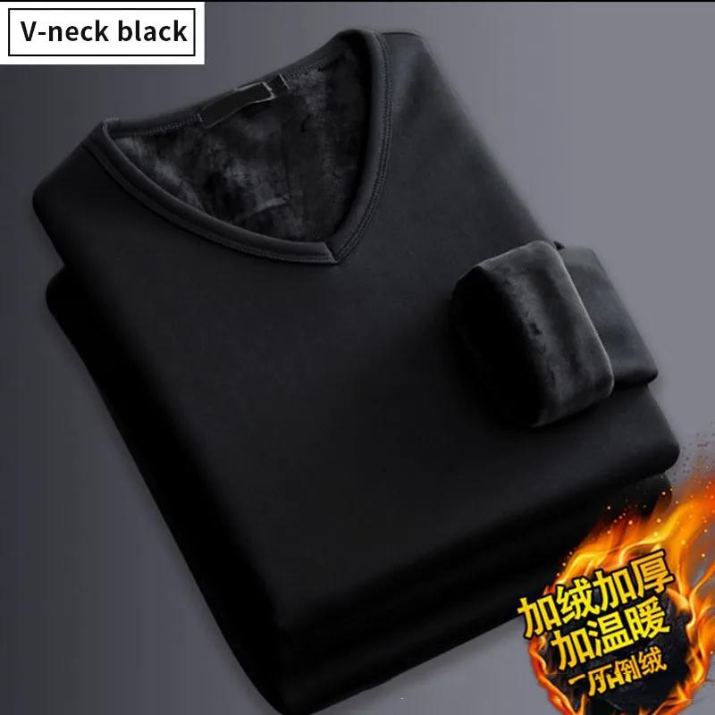 Herren Plüsch Thermisches Langarm T-Shirt Unterhemd Rundhals Shirt Mode Plus Samtgefüttertes T-Shirt
