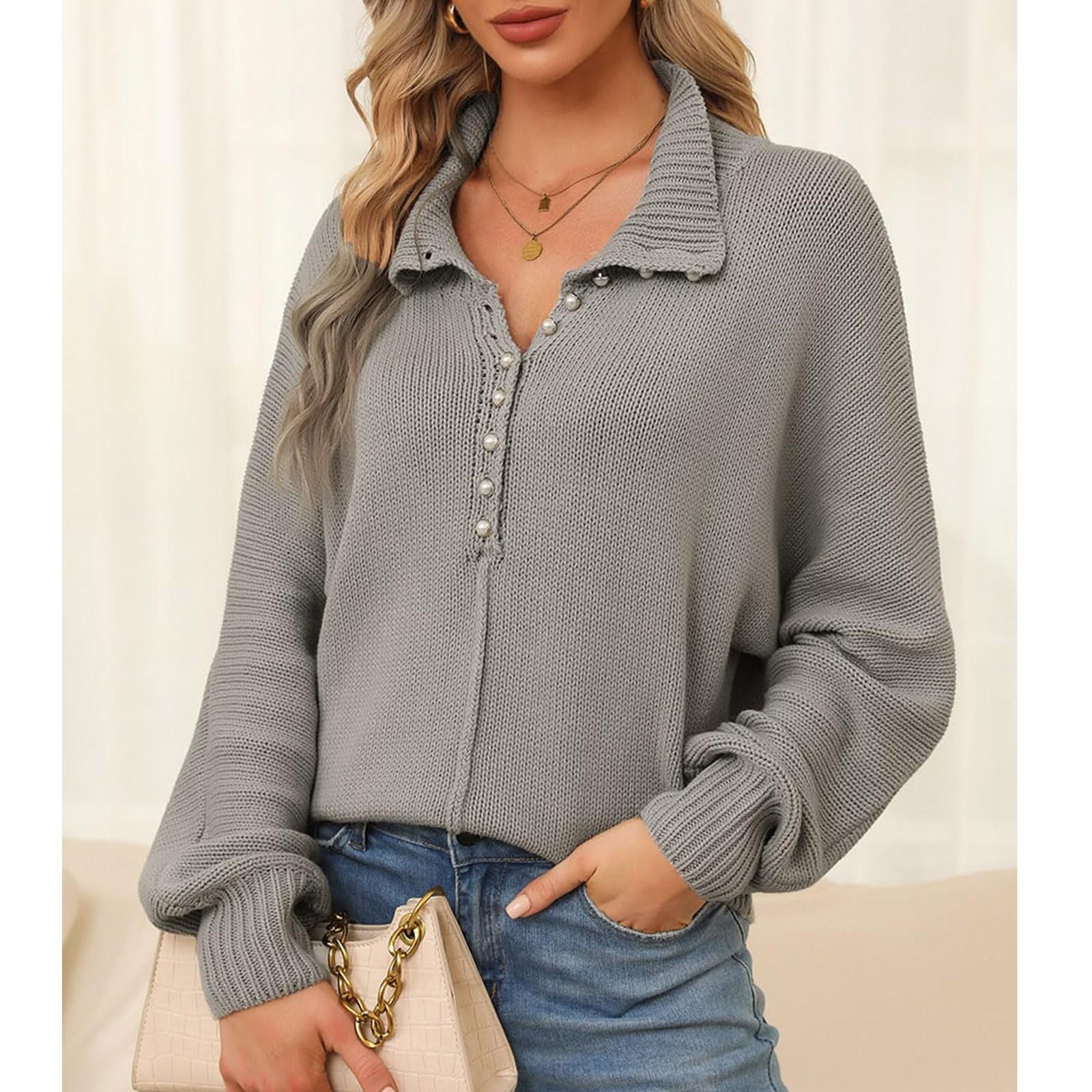 Женский свободный полосатый свитер с круглым вырезом и длинными рукавами, большой пуловер, топ M серый