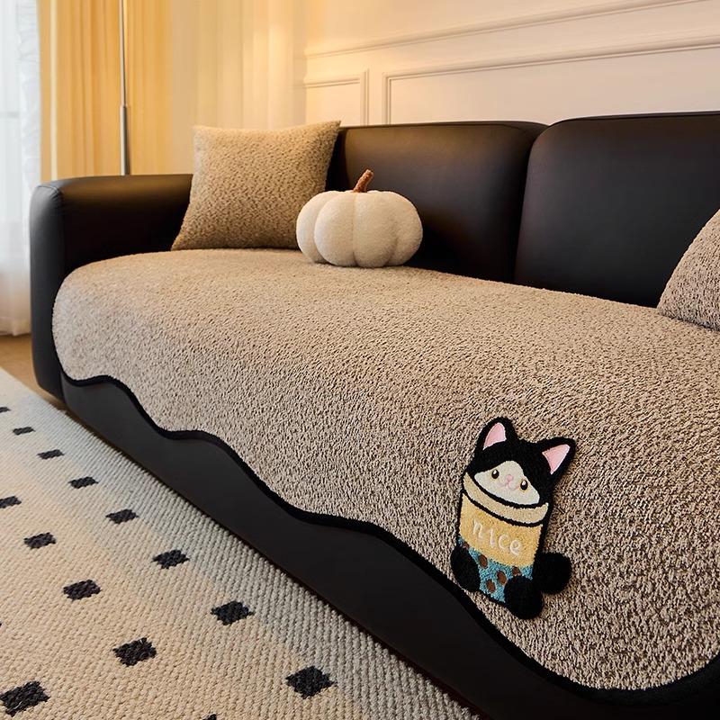 

Universal Chenille In All Seasons, Irregular Straight Row, One-Piece Non-Slip And Anti-Cat Paw, Advanced Leather Sofa Cushion 90*90cm